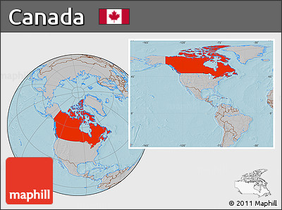 Gray Location Map of Canada, hill shading