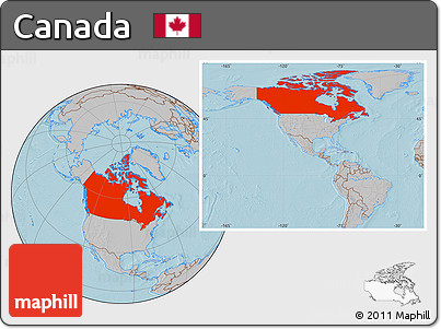 Gray Location Map of Canada, hill shading