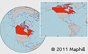 Gray Location Map of Canada, hill shading