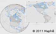 Gray Location Map of Canada, lighten, desaturated, hill shading