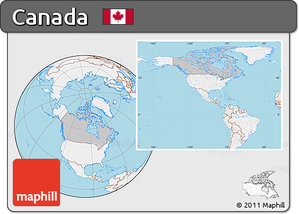 Gray Location Map of Canada, lighten, land only