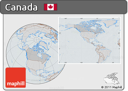 Gray Location Map of Canada, lighten, semi-desaturated, hill shading