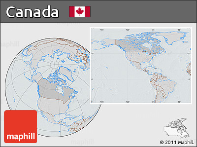 Gray Location Map of Canada, lighten, semi-desaturated, hill shading