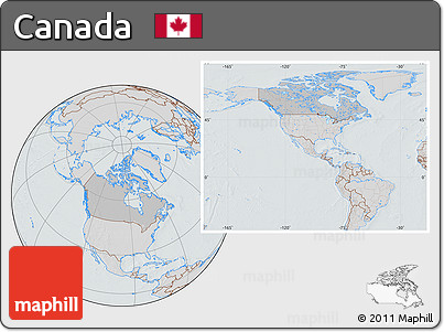 Gray Location Map of Canada, lighten, semi-desaturated, hill shading