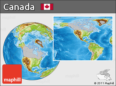 Gray Location Map of Canada, physical outside, hill shading