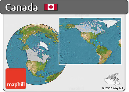 Gray Location Map of Canada, satellite outside, hill shading