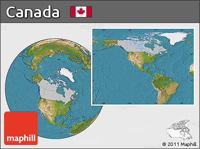 Gray Location Map of Canada, satellite outside, hill shading