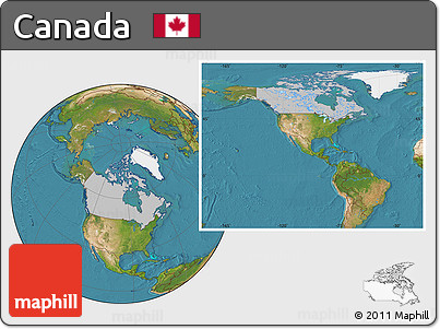 Gray Location Map of Canada, satellite outside, hill shading
