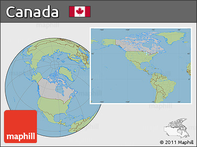 Gray Location Map of Canada, savanna style outside, hill shading inside