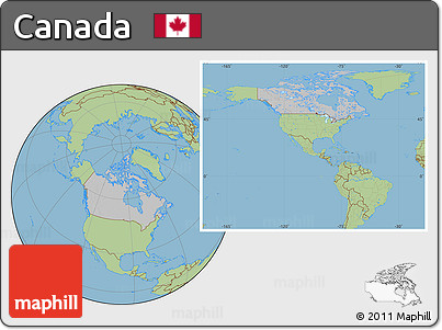 Gray Location Map of Canada, savanna style outside, hill shading inside