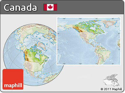 Physical Location Map of Canada, lighten