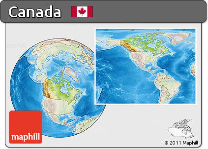Physical Location Map of Canada, lighten, land only