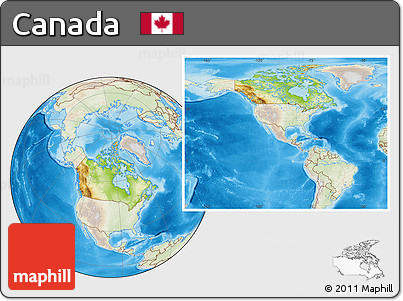 Physical Location Map of Canada, lighten, land only