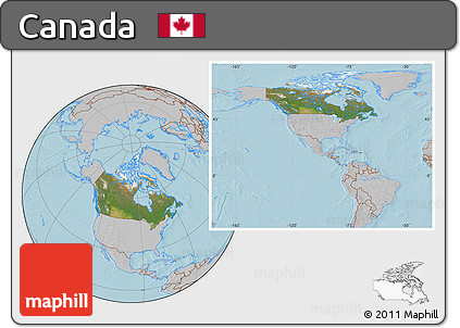 Satellite Location Map of Canada, gray outside, hill shading