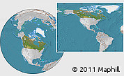 Satellite Location Map of Canada, lighten, desaturated, land only