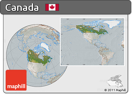 Satellite Location Map of Canada, lighten, semi-desaturated
