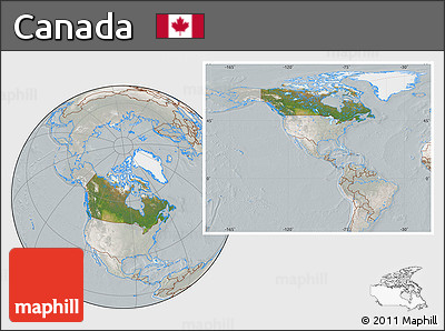 Satellite Location Map of Canada, lighten, semi-desaturated