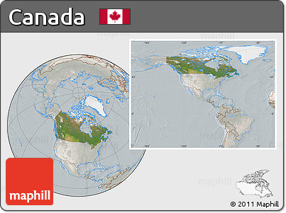 Satellite Location Map of Canada, lighten, semi-desaturated
