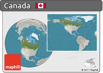 Satellite Location Map of Canada, lighten, semi-desaturated, land only