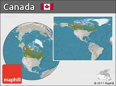 Satellite Location Map of Canada, lighten, semi-desaturated, land only