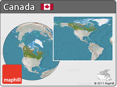 Satellite Location Map of Canada, lighten, semi-desaturated, land only
