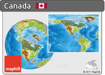 Satellite Location Map of Canada, physical outside
