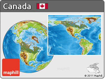Satellite Location Map of Canada, physical outside