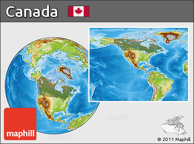 Satellite Location Map of Canada, physical outside