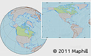 Savanna Style Location Map of Canada, gray outside, hill shading outside