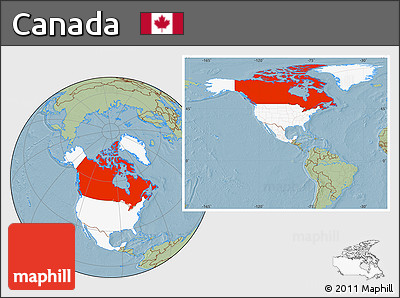 Savanna Style Location Map of Canada, highlighted continent, hill shading