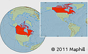 Savanna Style Location Map of Canada, hill shading