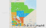 Political 3D Map of Manitoba, shaded relief outside