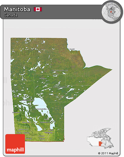 Satellite 3D Map of Manitoba, cropped outside