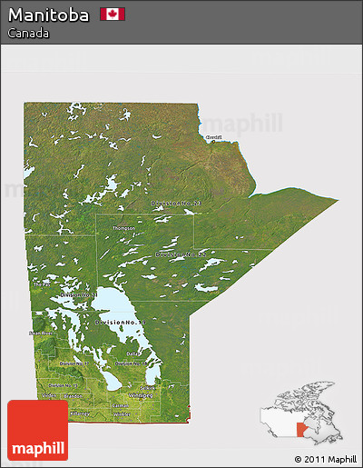 Satellite 3D Map of Manitoba, cropped outside