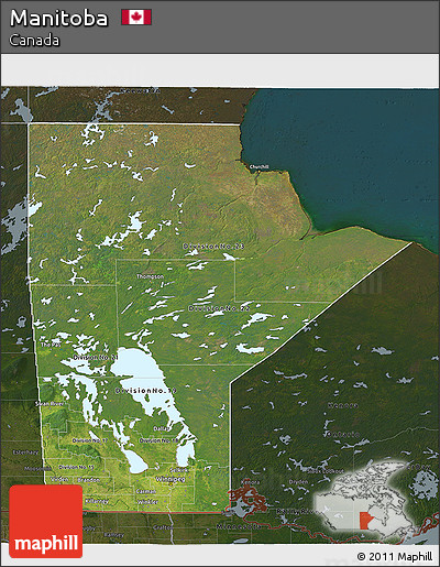 Satellite 3D Map of Manitoba, darken