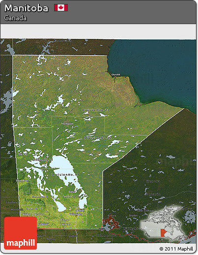Satellite 3D Map of Manitoba, darken