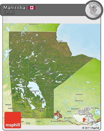 Satellite 3D Map of Manitoba, physical outside