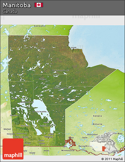 Satellite 3D Map of Manitoba, physical outside