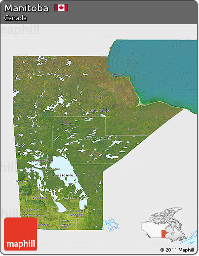 Satellite 3D Map of Manitoba, single color outside