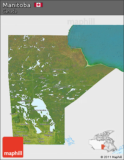 Satellite 3D Map of Manitoba, single color outside