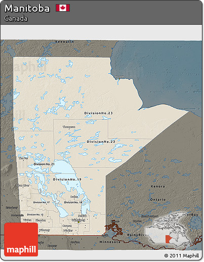 Shaded Relief 3D Map of Manitoba, darken