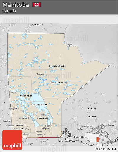 Shaded Relief 3D Map of Manitoba, desaturated