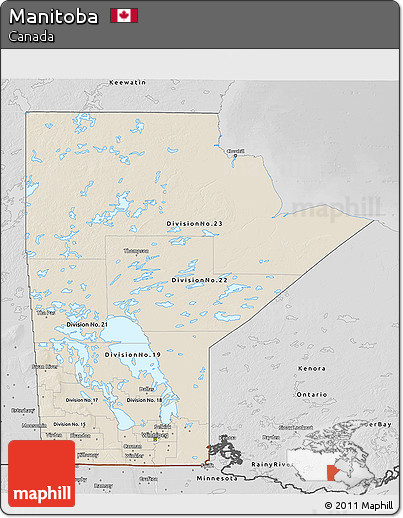 Shaded Relief 3D Map of Manitoba, desaturated
