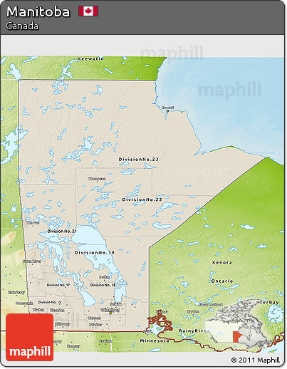Shaded Relief 3D Map of Manitoba, physical outside