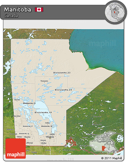 Shaded Relief 3D Map of Manitoba, satellite outside