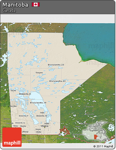 Shaded Relief 3D Map of Manitoba, satellite outside