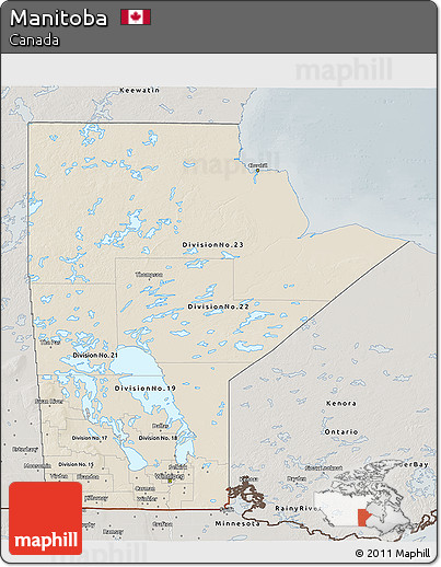 Shaded Relief 3D Map of Manitoba, semi-desaturated