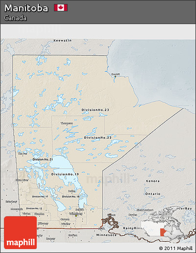 Shaded Relief 3D Map of Manitoba, semi-desaturated