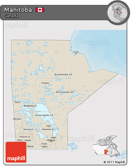 Shaded Relief 3D Map of Manitoba, single color outside