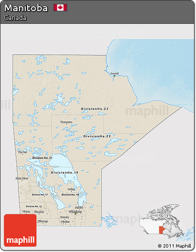 Shaded Relief 3D Map of Manitoba, single color outside
